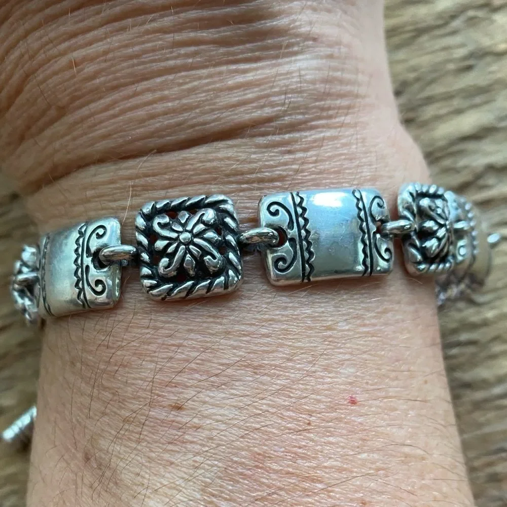 BRIGHTON vintage silver scrolled square link toggle clasp bracelet‎